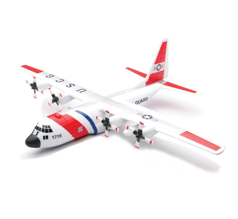 New Ray Model Kit Lockheed C-130 Hercules Transport Aircraft White and Red United States Coast Guard Snap Together Plastic Model Kit